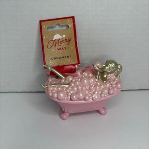 Merry Way Gold Pink Lady in Clawfoot Bathtub Bubble Bath Ornament Pink NWT